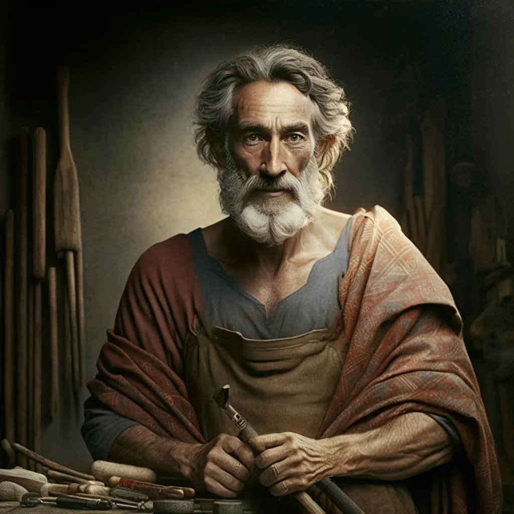 A painting of Saint Joseph woodworking