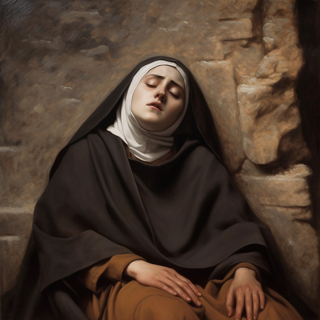 A painting of Saint Teresa of Avila in mystical prayer